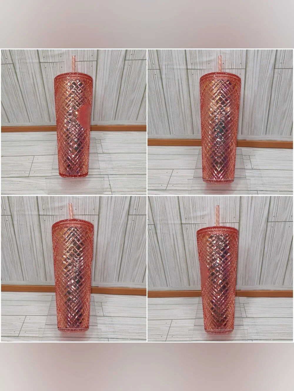 Starbucks 24oz Acrylic Peach Diamond Textured Lid & Straw Mermaid Drink Tumbler